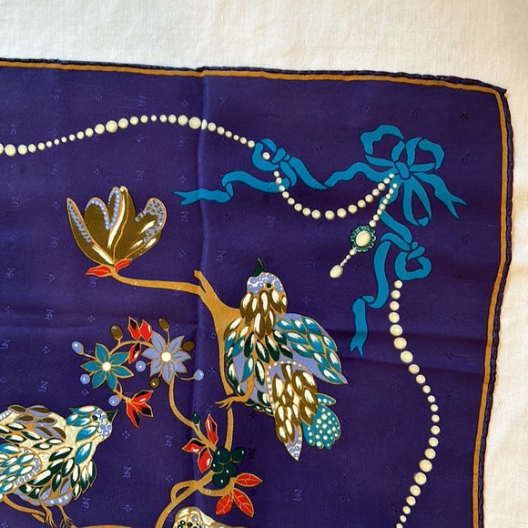 Nina Ricci Silk Scarf with Flowers and Birds - Picture 7 of 9